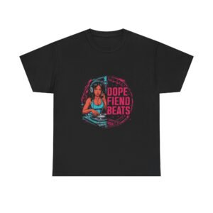 Dope Fiend Beats T-Shirt — Retro DJ Graphic Tee for Music Producers & Hip-Hop Fans